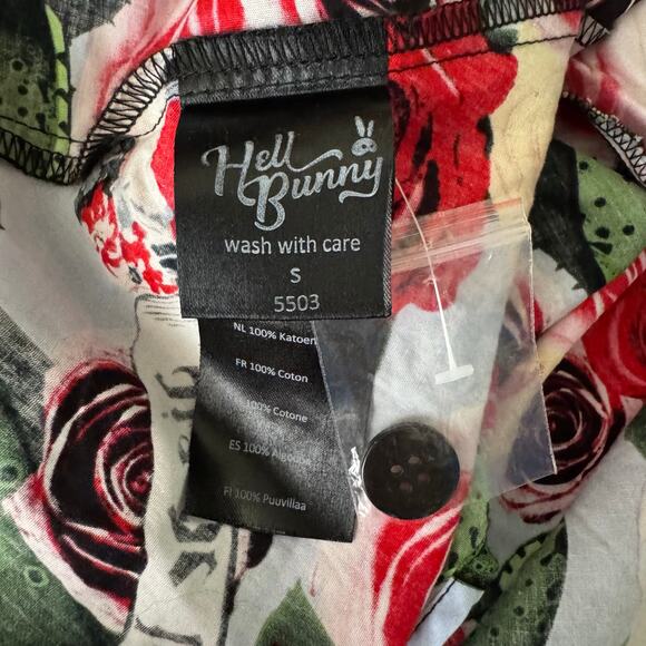 HELL BUNNY Skirt Small Dias De Los Muertos Roses A-Line Rockabilly Full Sweep - Picture 11 of 14